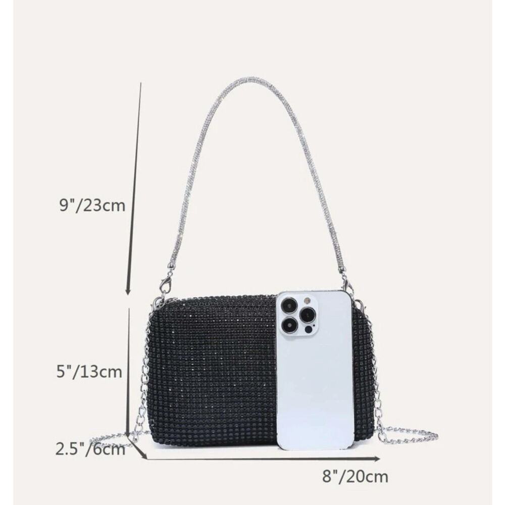 Women’s Black Metallic Rhinestone Evening Purse - Gift - Picture 4 of 10